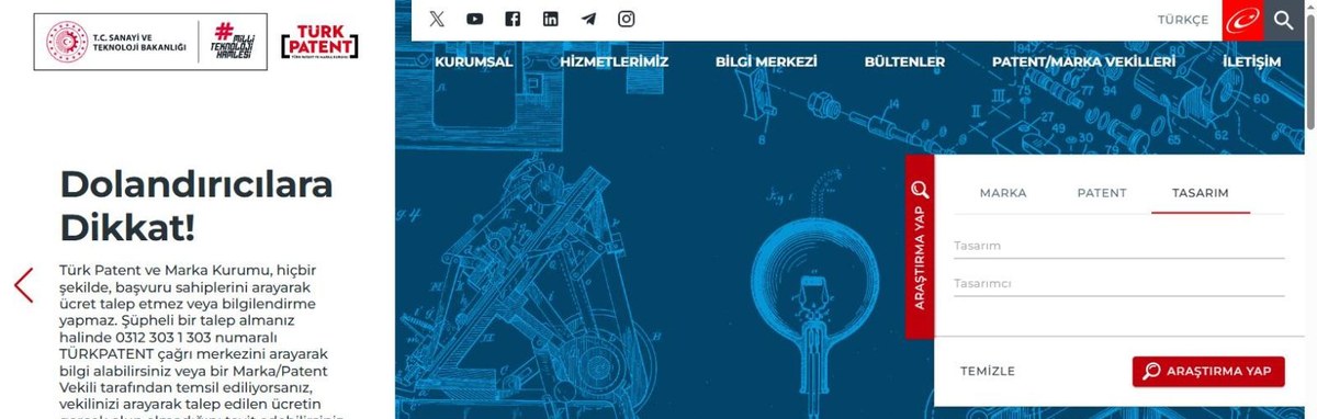 TÜRKPATENT ana sayfası, Araştırma Yap paneli Tasarım sekmesi